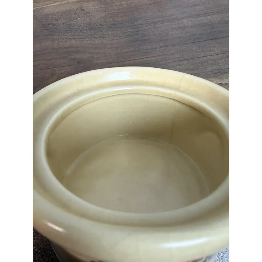 Vintage Pfaltzgraff Sweetener Ceramic Crock Container w/Wooden Lid - Crazing